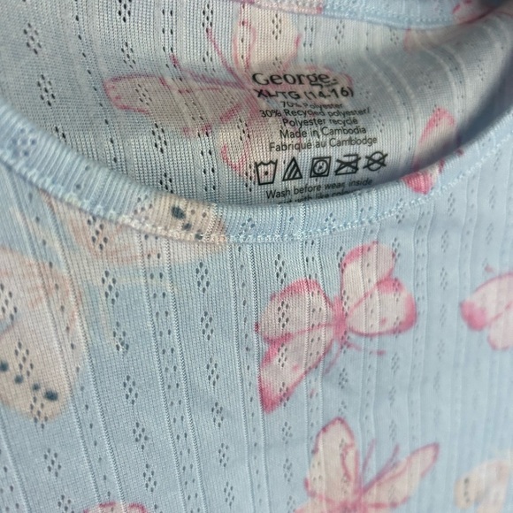 George Light Blue Top with Pink Butterfly Print Girls XL (14-16) - Picture 8 of 12